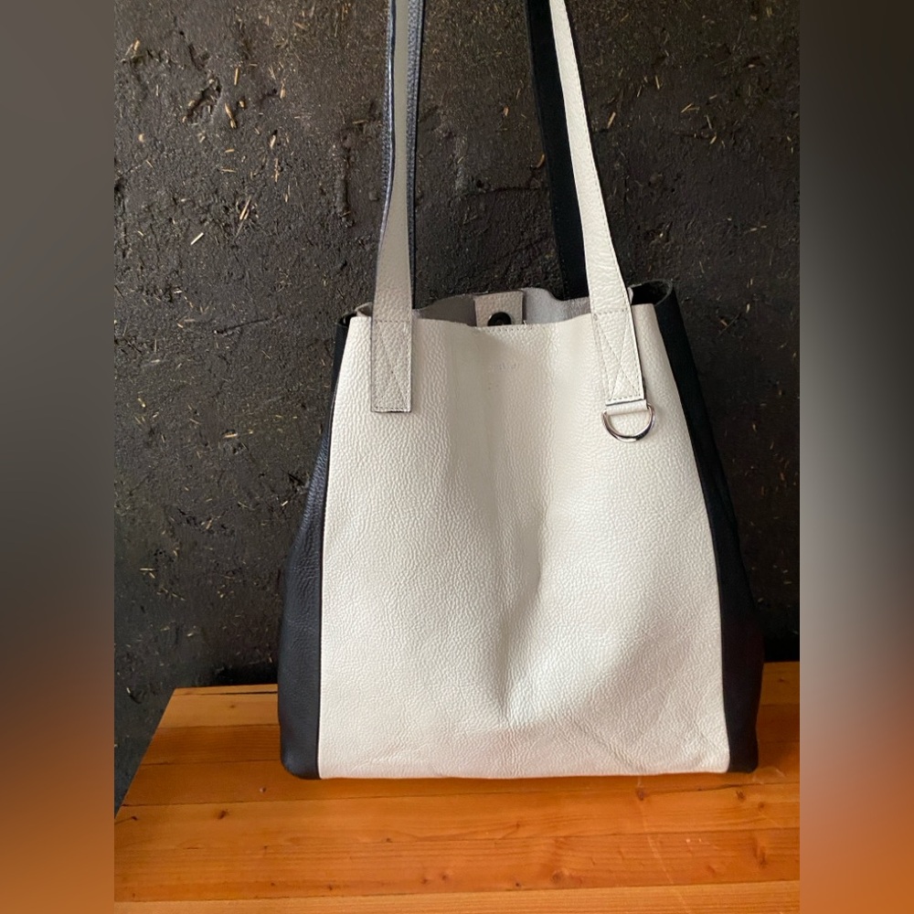 Inwear Two-Tone Black and White Leather Tote Bag